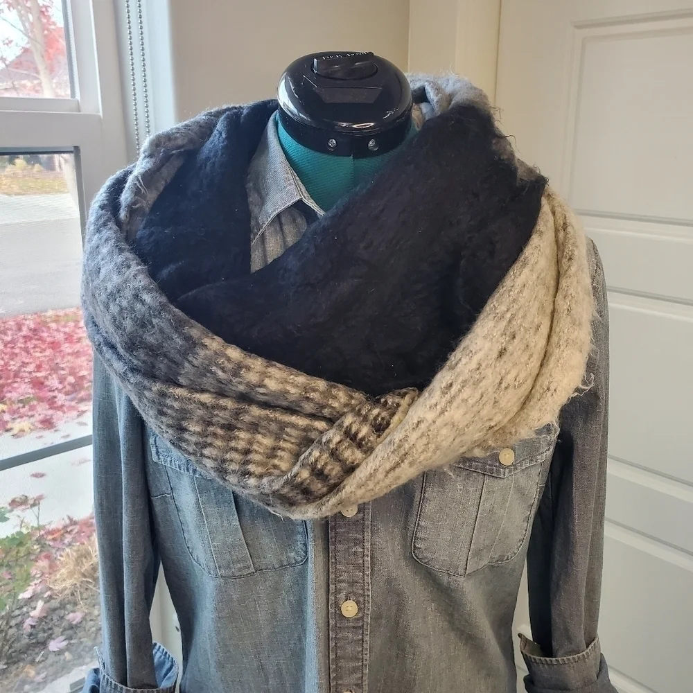 STEVE MADDEN OVERSIZE INFINITY SCARF MIXED PRINT BLACK CHARCOAL GREY WOMEN OS
